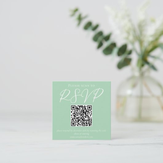 Chic Mint Groen Wit Script Wedding QR Code RSVP Informatiekaartje (Staand voorkant)