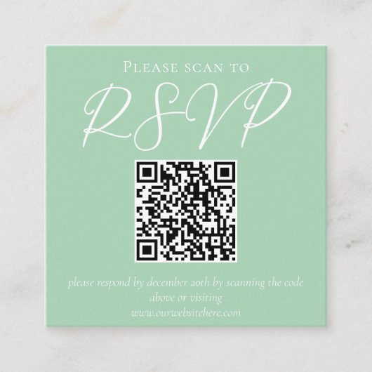 Chic Mint Groen Wit Script Wedding QR Code RSVP Informatiekaartje (Voorkant)