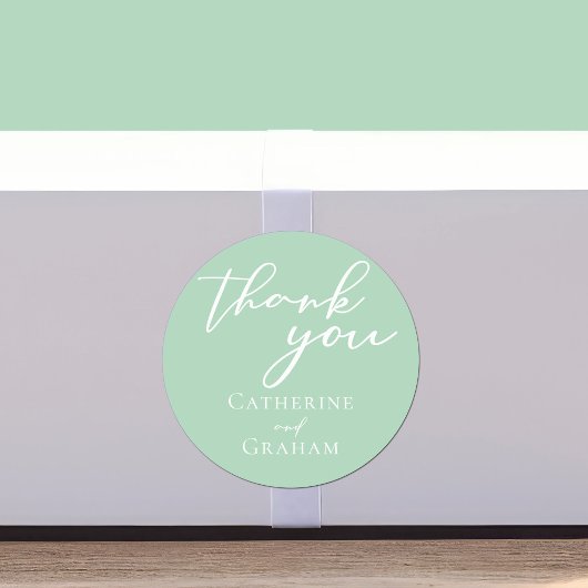 Chic Mint Groen Wit Typografie Custom Wedding Ronde Sticker
