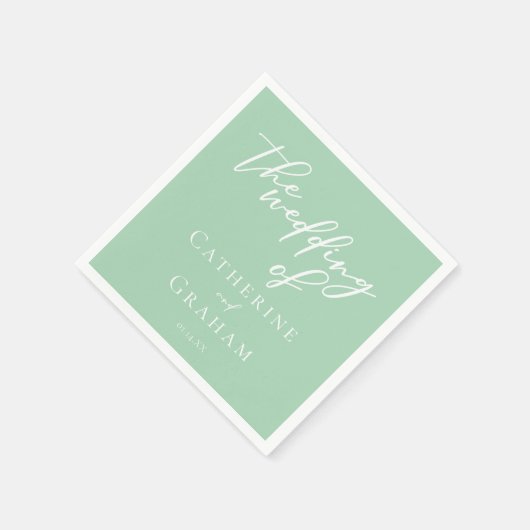 Chic Mint Groen Wit Typografie Huwelijk Servet (Hoek)