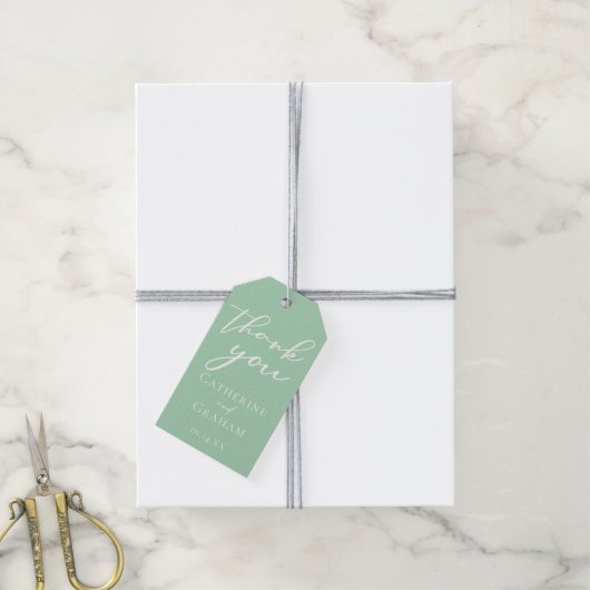 Chic Mint Groen Wit Typografie Lente Huwelijk Cadeaulabel (Met Touw)