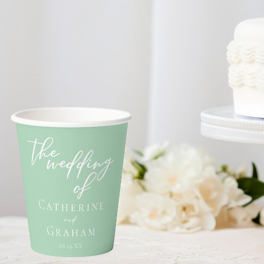Chic Mint Groen Wit Typografie Lente Huwelijk Papieren Bekers