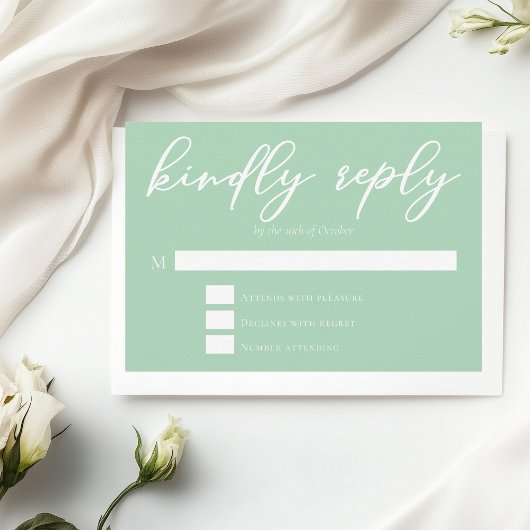 Chic Mint Groen Wit Typografie Lente Huwelijk RSVP Kaartje