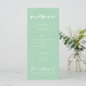 Chic Mint Groen Wit Typografie Trouwdiner Menu (Staand voorkant)