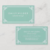 Chic Mint Groene en Witte Griekse Sleutel Visitekaartje (Voorkant / Achterkant)