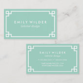 Chic Mint Groene en Witte Griekse Sleutel Visitekaartje (Voorkant / Achterkant)