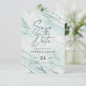 Chic Mint Marble met Dusty Green Folie - Gegevens Save The Date (Staand voorkant)