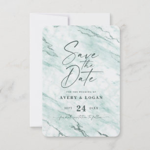 Chic Mint Marble met Dusty Green Folie - Gegevens Save The Date