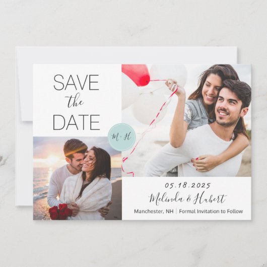 Chic Mint Monogram Weddenschap Foto slaat de datum Save The Date (Voorkant)