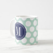Chic Mint & Navy Big Stippen Monogrammed Koffiemok (Voorkant links)