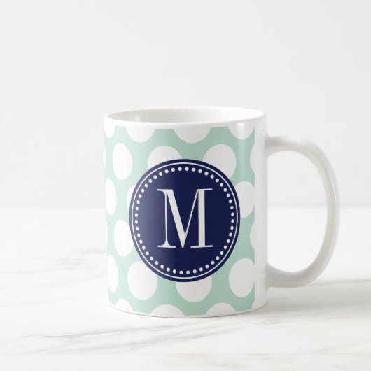 Chic Mint & Navy Big Stippen Monogrammed Koffiemok (Rechts)