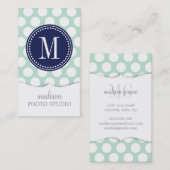 Chic Mint & Navy Big Stippen Monogrammed Visitekaartje (Voorkant / Achterkant)