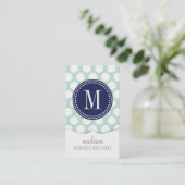 Chic Mint & Navy Big Stippen Monogrammed Visitekaartje (Staand voorkant)