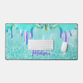 Chic mint ombre glitter unicorn druppelt monogram bureaumat (Keyboard & Muis)