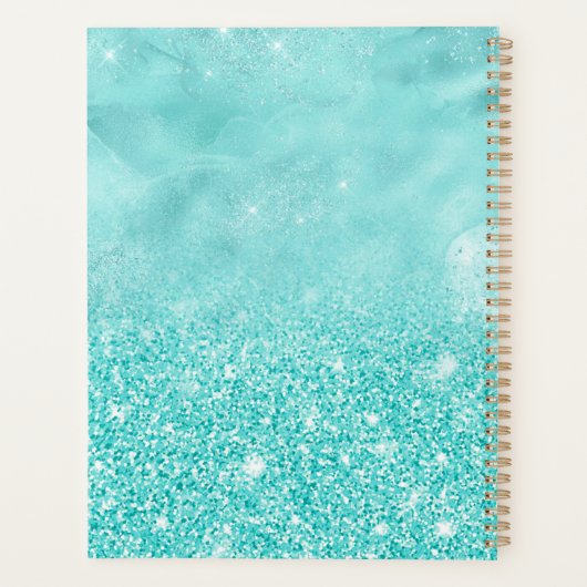 Chic mint ombre glitter unicorn druppelt monogram planner (Achterkant)