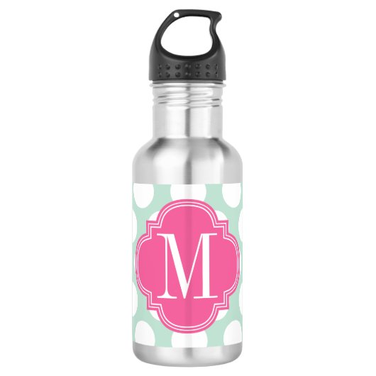 Chic Mint & Pink Big Stippen Monogramed Waterfles (Voorkant)