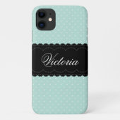 Chic Mint Polka Dots Black Design Custom Name Case-Mate iPhone Case (Achterkant)