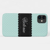 Chic Mint Polka Dots Black Design Custom Name Case-Mate iPhone Case (Achterkant (horizontaal))