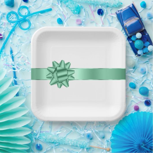 Chic Mint Ribbon Bow Verjaardag Papieren Bordje (Feest)