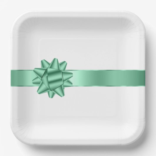 Chic Mint Ribbon Bow Verjaardag Papieren Bordje (Voorkant)