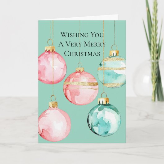Chic Mint Roze Gouden Kerst Ornamenten Kaart (Voorkant)