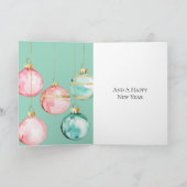 Chic Mint Roze Gouden Kerst Ornamenten Kaart (Binnen)