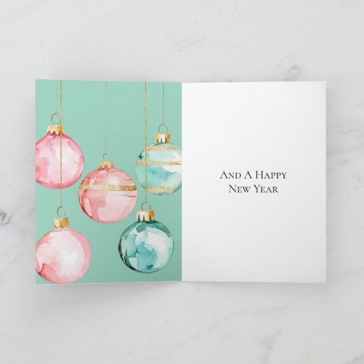 Chic Mint Roze Gouden Kerst Ornamenten Kaart (Binnen)