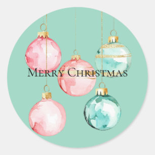 Chic Mint Roze Gouden Kerst Ornamenten Ronde Sticker
