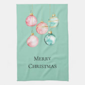 Chic Mint Roze Gouden Kerst Ornamenten Theedoek (Verticaal)