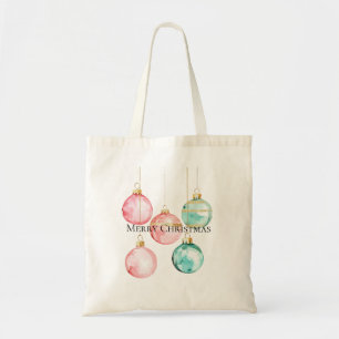 Chic Mint Roze Gouden Kerst Ornamenten Tote Bag