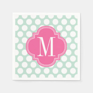 Chic Mint & Roze Grote Stippen Monogrammed Servet