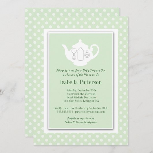 Chic Mint | Tea-partij van het witte theepot-Baby  Kaart (Voorkant / Achterkant)