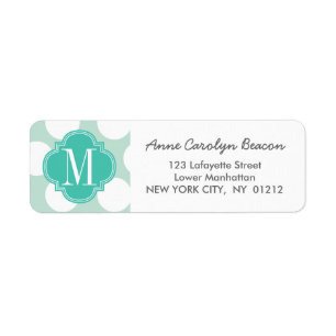 Chic Mint & Turquoise Big Stippen Monogrammed Etiket