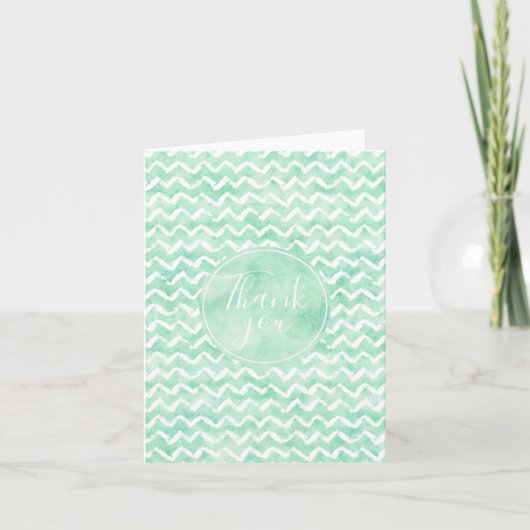 Chic Mint Waterverf Chevron Stripes Bedankkaart (Voorkant)