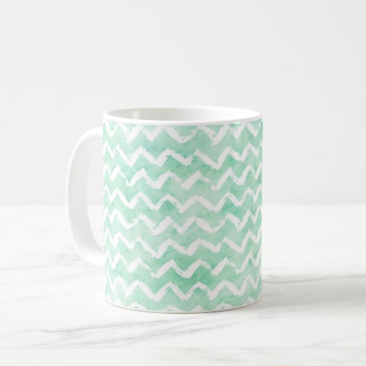 Chic Mint Waterverf Chevron Stripes Koffiemok (Voorkant links)