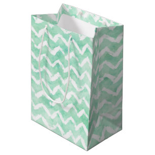 Chic Mint Waterverf Chevron Stripes Medium Cadeauzakje