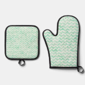 Chic Mint Waterverf Chevron Stripes Ovenwant & Pannenlap Set (Voorkant)