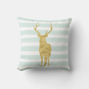 Chic Mint Waterverf Stripes Gold Deer Kussen