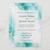 Chic Mint Wit Goud Marmeren bruiloft Kaart (Voorkant / Achterkant)