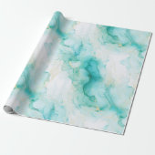 Chic Mint Wit Goud Verjaardag Cadeaupapier (Uitgerold)