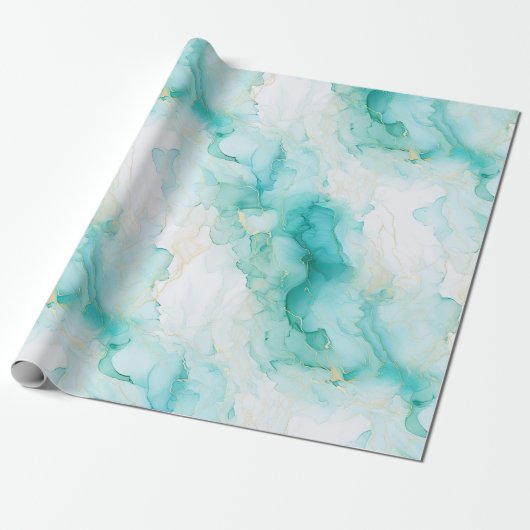 Chic Mint Wit Goud Verjaardag Cadeaupapier (Uitgerold)