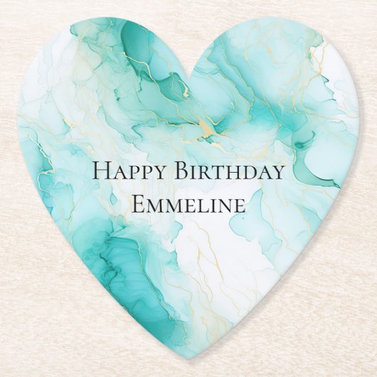 Chic Mint Wit Goud Verjaardag Kartonnen Onderzetters (Voorkant)