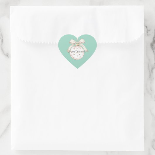 Chic Mint Witte Stippen Boog Ornament Kerst Hart Sticker (Tas)