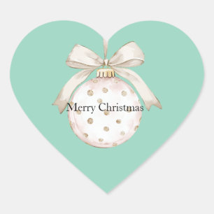 Chic Mint Witte Stippen Boog Ornament Kerst Hart Sticker