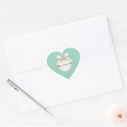 Chic Mint Witte Stippen Boog Ornament Kerst Hart Sticker (Envelop)