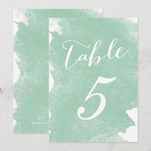 CHIC MINTGROENE Aquarel TAFELNUMMERKAARTEN Kaart (Voorkant / Achterkant)