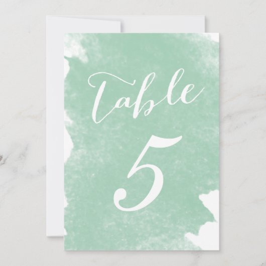 CHIC MINTGROENE WATERCOLOR TAFELNUMMERKAARTEN KAART (Voorkant)
