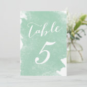 CHIC MINTGROENE WATERCOLOR TAFELNUMMERKAARTEN KAART (Staand voorkant)