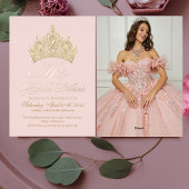 Chic Mis Quince Anos Roze Gouden Foto Folie Uitnodiging