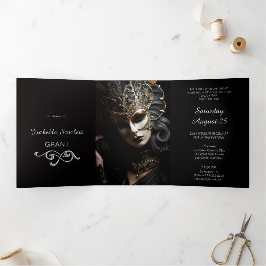 Chic Mis Quince Masquerade Feest Uitnodiging (Binnen)